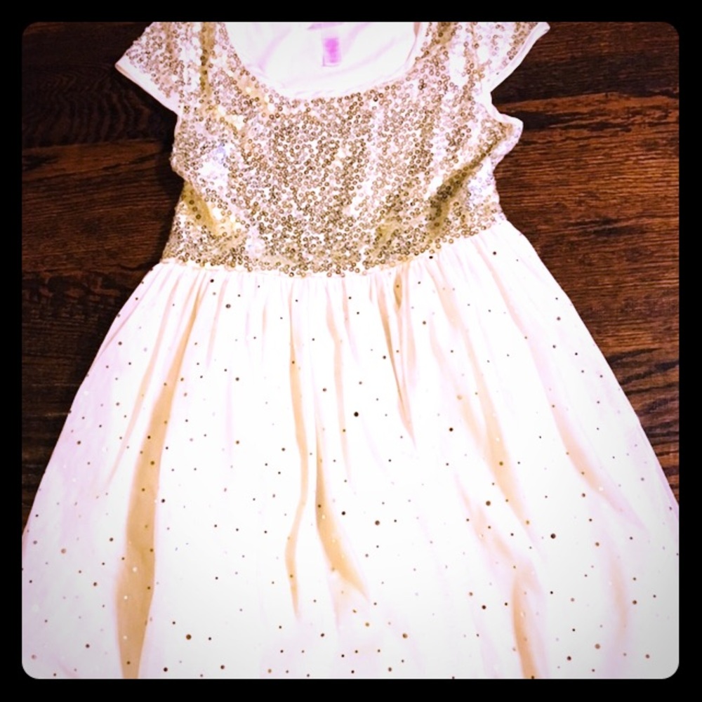 Girls Justice cream colored sequin dress